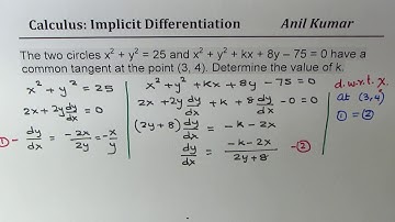 Implicit Derivatives Find k for Two Tangent Circles Calculus MCV4U | Calculus IB -GCSE-EDEXCEL-SAT