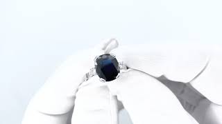 Vidéo: Bague Or gris 18k avec un Saphir ovale de 5,01 Cts et Diamants brillants . Taille 60