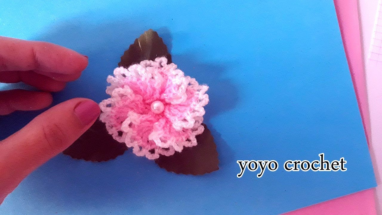 سهلة وسريعة // وردة كروشية مجسمة بلونين رائعة للتزيين -  Crochet Easy Flower#يويو كروشية