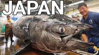 🐟🍣 JAPANESE STREET FOOD, GIANT BLUEFIN TUNA FISH CUTTING FOR SASHIMI BY A MASTER SUSHI CHEF, 4K HDR