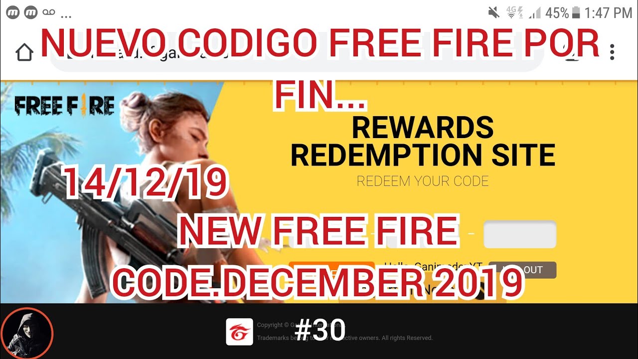 FREE FIRE #30 NUEVO CODIGO FREE FIRE DICIEMBRE 2019...NEW ...