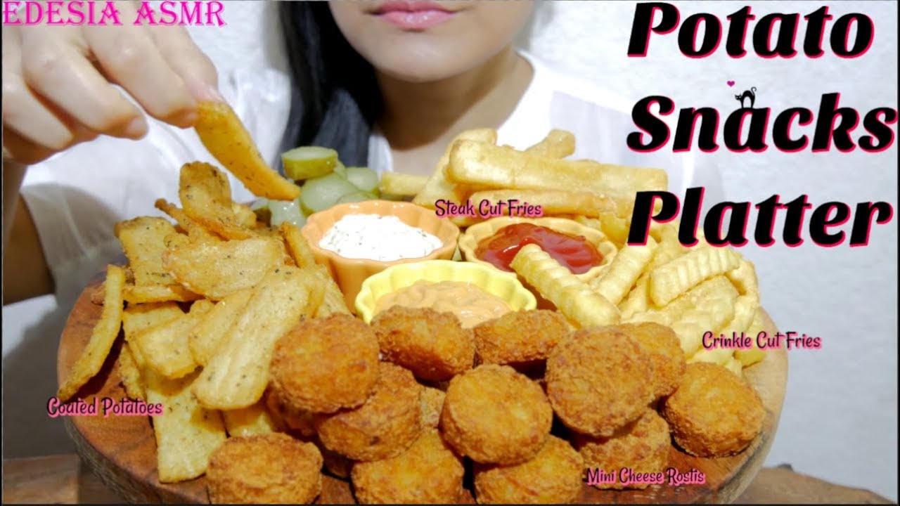 ASMR 咀嚼音🥔Potato Snacks Platter  フライドポテトの詰め合わせ 馬鈴薯炸物拼盤 감자튀김 Friture de pomme de terre *EATING SOUND*