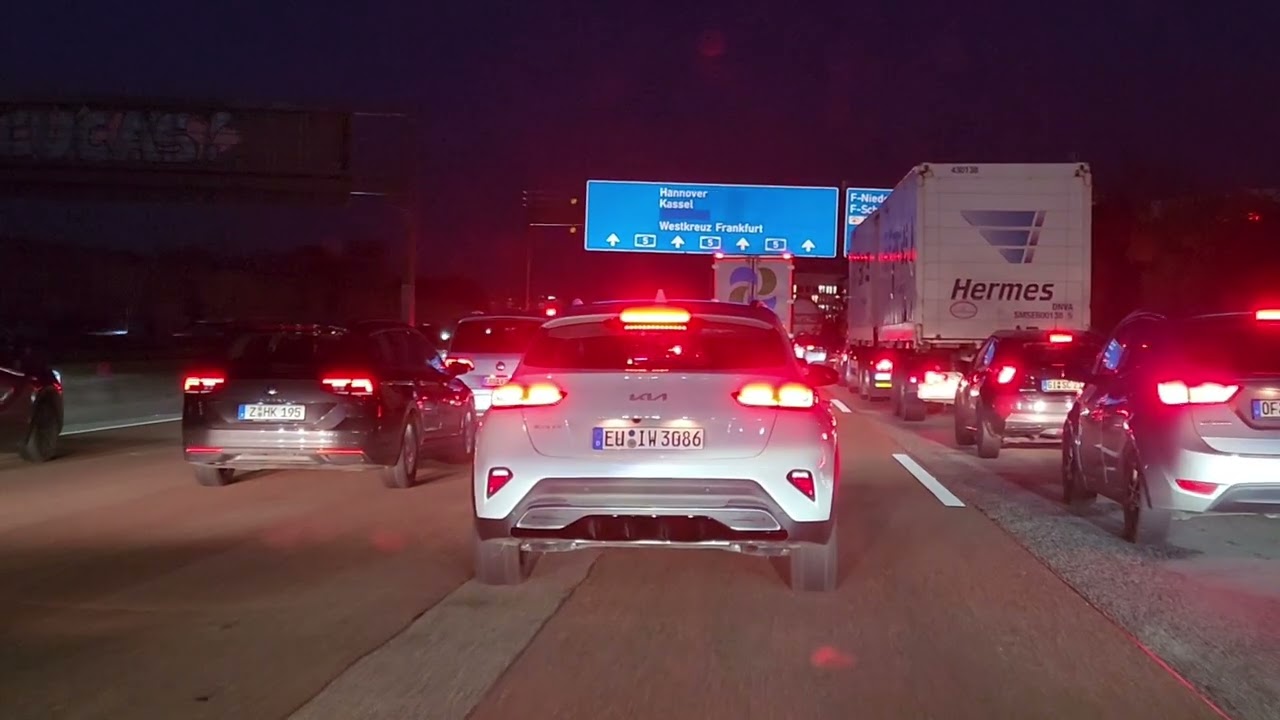 Вождение в Германии _ Ночная езда по шоссе/автобану А5. ПОЖАЛУЙСТА, ПОСТАВЬТЕ ЛАЙК И ПОДПИШИТЕСЬ
