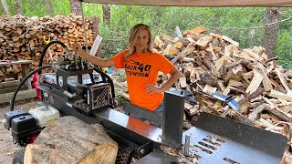 Firewood Splitting - Red Oak Rematch, She Takes Control of the @WolfeRidge Log Splitter