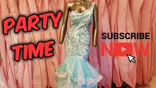 Dress no.21 | Party time formals mermaid white and turquoise | فستان سهره ابيض مع تركواز سمكه
