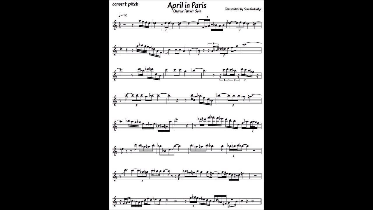 Charlie Parker Transcription April In Paris Youtube