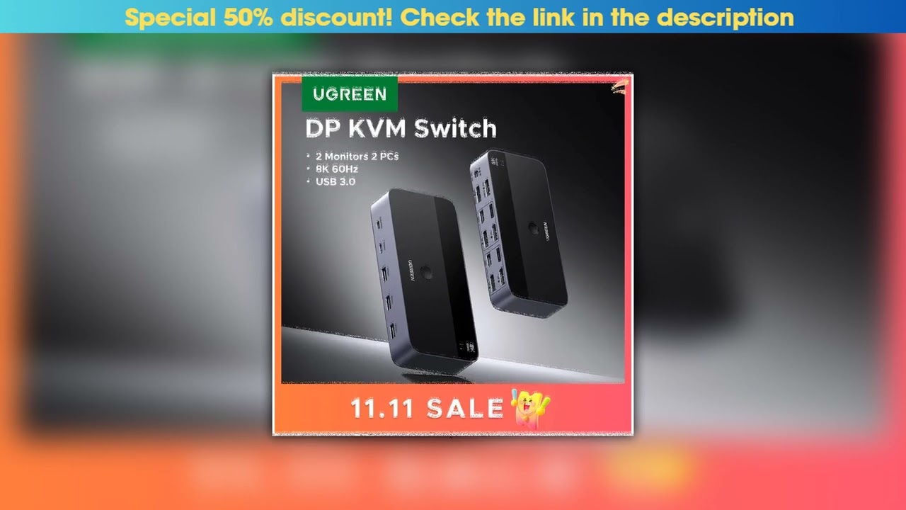 Top UGREEN DP KVM Switch 2 Monitors 2 PCs 8K 60Hz USB 3.0 Sharing Keyboard Mouse Monitor with HDR 3