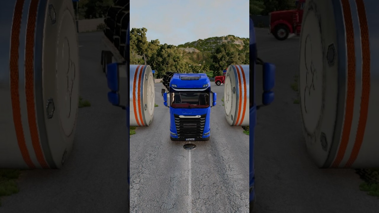 Dark Blue Segra Truck vs Bollards 