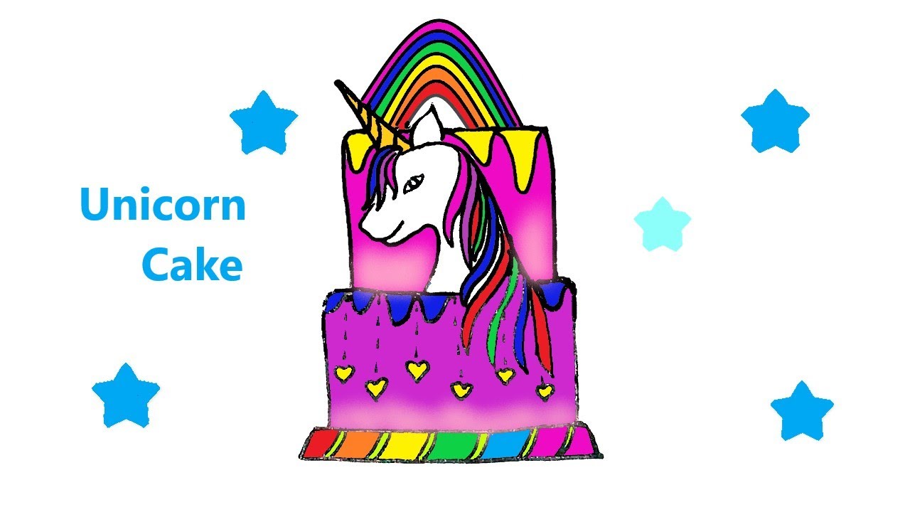 How to Draw a Simple Cute Unicorn Cake, Easy Draw and Color Step by