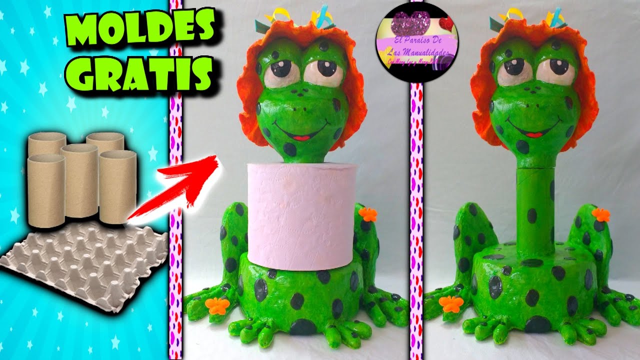 Porta rollo o soporte para colocar el papel higiénico en el baño de ranita con material reciclado