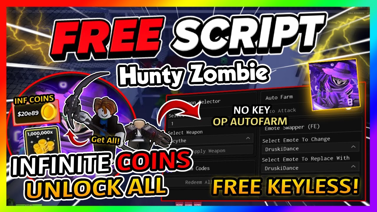 Hunty Zombie Script *NO KEY* - NEW UPDATE, AUTOFARM, UNLOCK WEAPONS & More!