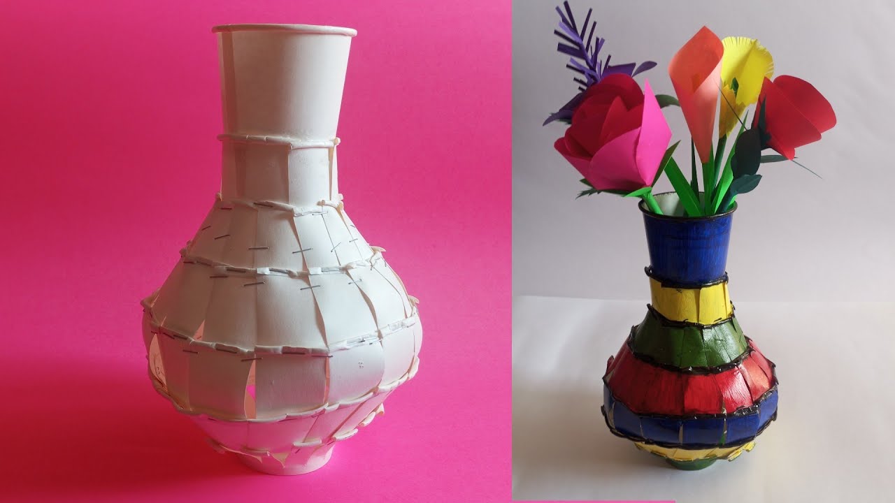 How to Make a Beautiful Paper Cup Vase | Paper Cup Craft - YouTube