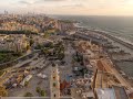 The old city and port of Jaffa at sunset- aerial drone view