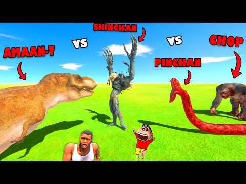 SHINCHAN vs PINCHAN vs CHOP vs AMAAN-T in ANIMAL REVOLT BATTLE SIMULATOR Dinosaur Game | AMAN-YT