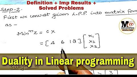 DUALITY IN LINEAR PROGRAMMING IN HINDI || PROBLEM 1