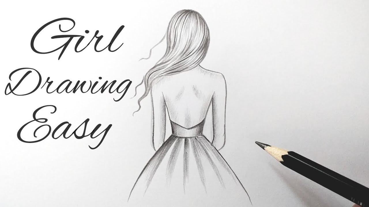 Easy girl backside drawing for beginners, Girl drawing step by step