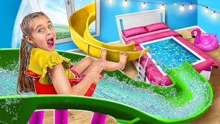 We Build a Water Park at Home! Waterpark Challenge! How to Become a Mermaid!