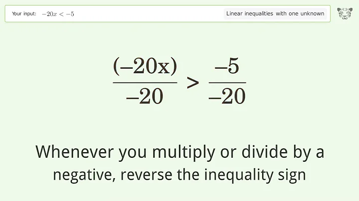 Solving Linear Inequalities: -20x is Smaller Than -5