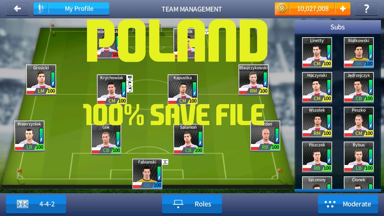 Dream League Soccer 2017 - POLAND 100 Power Save File 