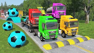 Double Flatbed Trailer Truck vs Speedbumps Train vs Cars | Tractor vs Train Beamng.Drive 055