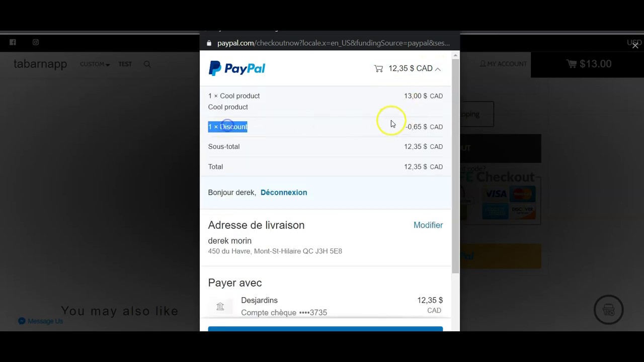 Discount in cart + Paypal | Carter app for Shopify