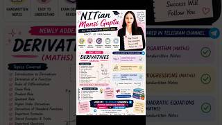 📘 Derivatives (Maths) Handwritten Notes Uploaded ✨🚀 Most Voted Chapter Finally Here for NIMCET 2026