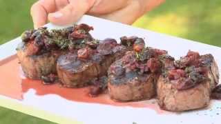 Fancy a spot of sophistication with grilled filet mignon steaks port,
cherries and thyme. perfect for small party close friends.