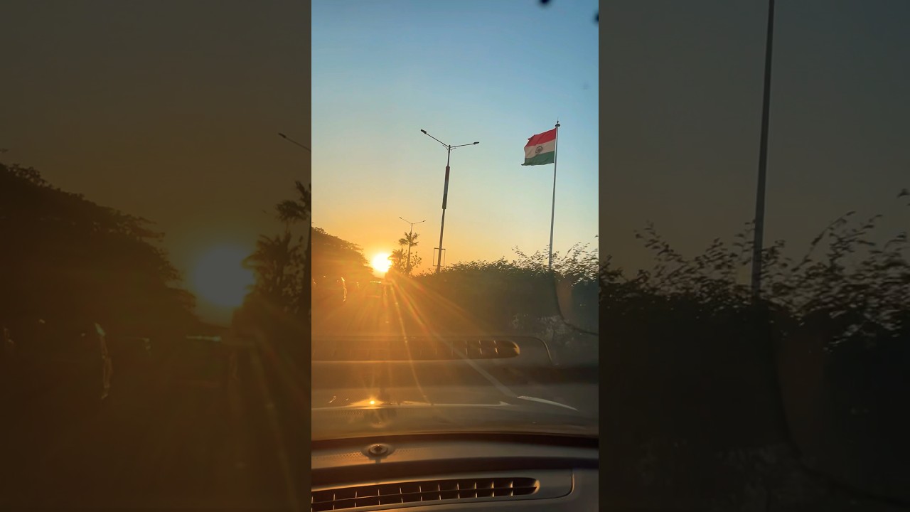 Video thumbnail: #sunset #flag #indianflag #justlikethat #shorts #mumbai #eveningdrive #drive #palmbeachroad