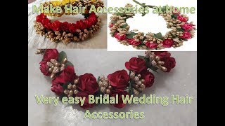 How to make Hair brooch at home /very easy bridal wedding hair accessories /easy tiaras/ gajara /ven