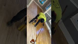 1st coat of amber super natural coating going down #finishing #pro #tips #hardwoood #floors #livinv