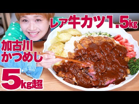【大食い】5㎏超!極厚牛カツで「加古川かつめし」デミグラス風のソースが濃厚でめちゃうま♥【ロシアン佐藤】【Russian Sato】