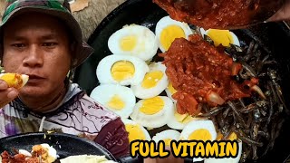 MASAK DI ALAM FULL VITAMIN TELUR SAMBAL BALADO TERI GORENG KERING LUAR BIASA#cooking #cookingoutdoor