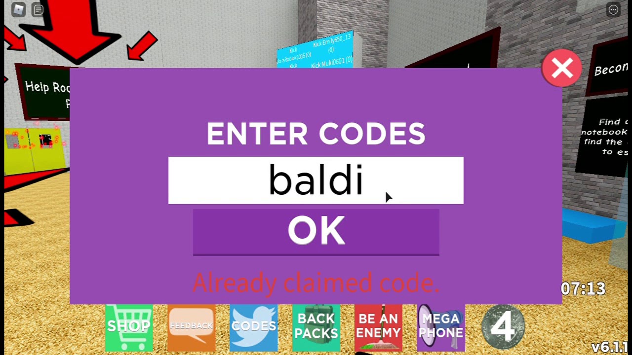 Baldi S Basics Codes Youtube - codes for baldi game in roblox