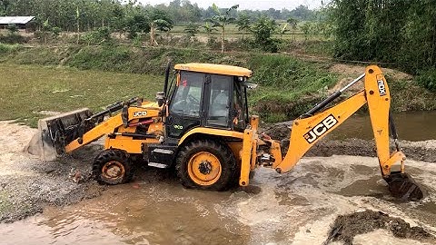 JCB 3DX Super Machine Making A Bridge Foundation - JCB Backhoe Road Construction