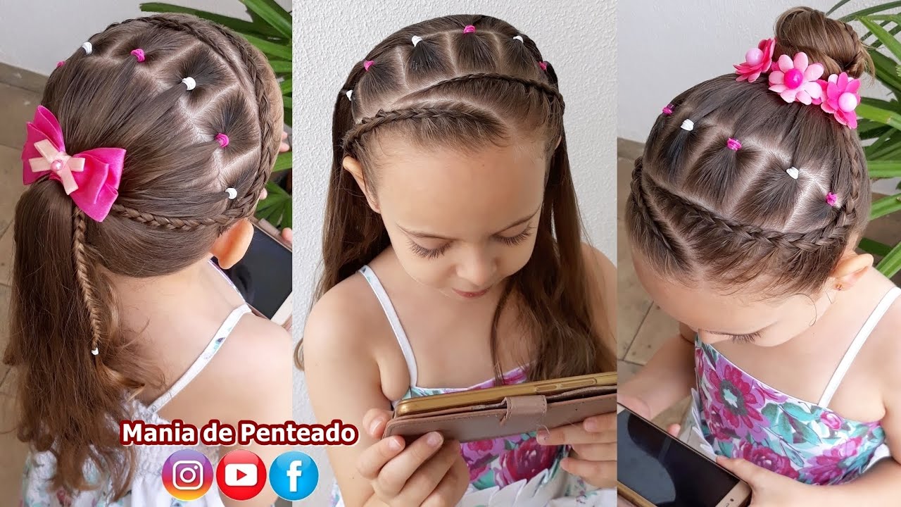 Penteado Infantil tiara de ligas com cabelo solto ou amarração. 