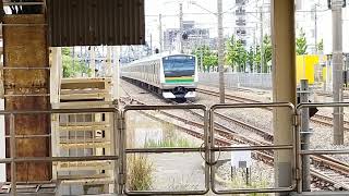 E233系3000番台宮ヤマU232編成+宮ヤマU620編成藤沢駅やや高速進入(到着)