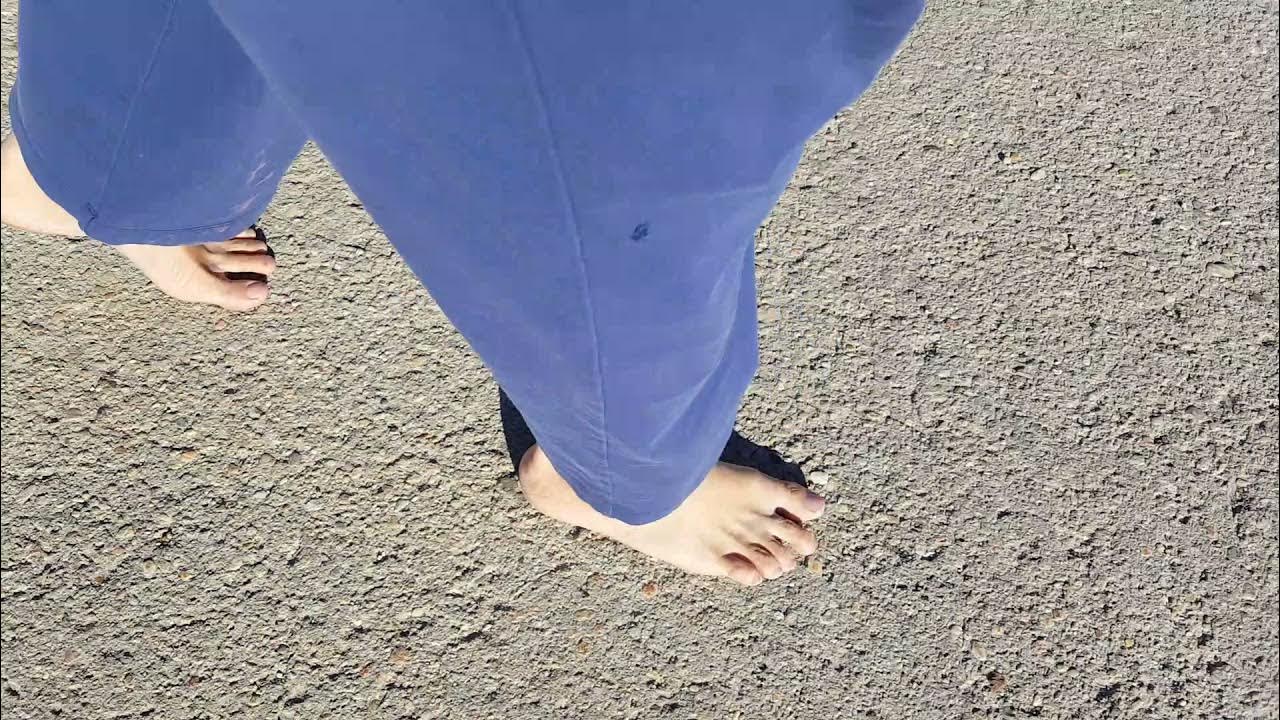 Walking barefoot on gravel and cement YouTube