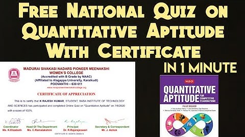 Free National Level Quiz on Quantitative Aptitude with certificate in 1 Minutes|free online quiz
