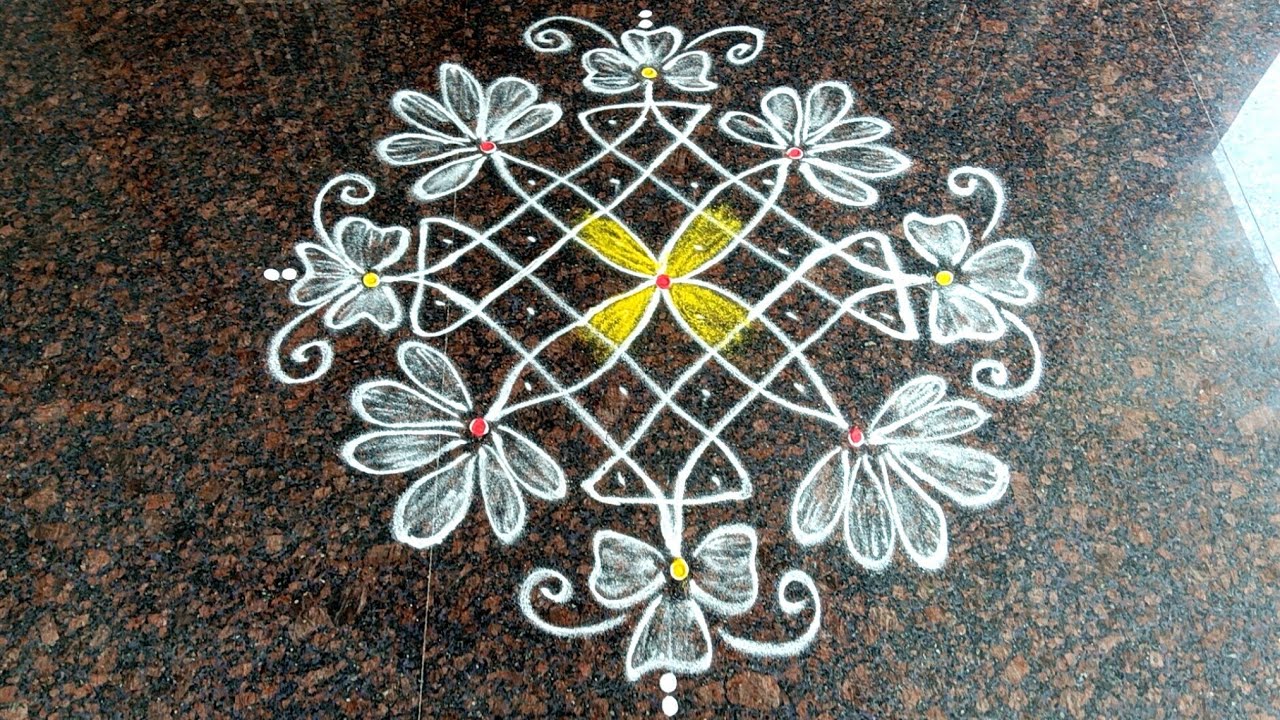 Easy Flower Rangoli Design | Simple Muggulu for Beginners| #easyrangoli #easyrangoli#rangolidesigns 