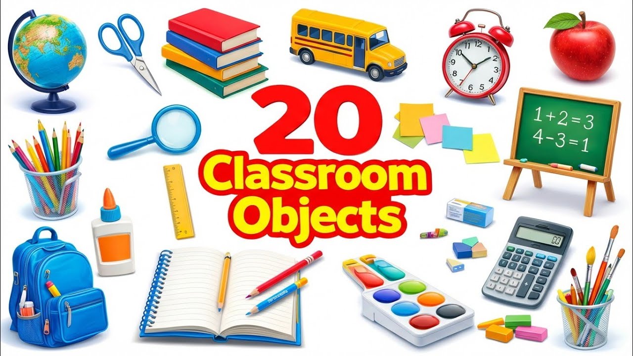 🌈 Classroom Objects Name in Hindi and English | Kids Learning Video