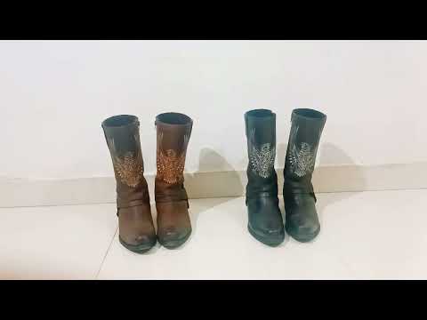 Delize Riding Black And Brown Leather Boots Mid Calf Length