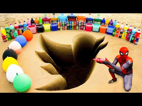 Spiderman & Big Toothpaste Eruption from Twitter pit, Giant Pepsi, 7up, Fanta, Coca Cola and Mentos