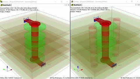 Power flow in single-ended via without and with 2 stitching vias at 1 GHz