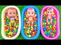 Oddly Satisfying ASMR l Mixing Candy Skittles in Rainbow BathTubs with Color PlayDoh M&M's Cutting