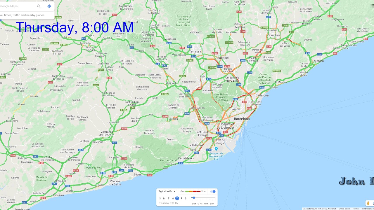 Barcelona typical daily traffic by Google - December 2019