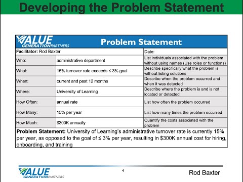 Continuous Improvement 13 - Developing a Problem Statement - Value Generation Partners