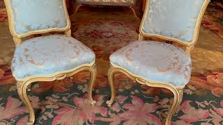Three Centuries Antiques Vancouver: Pair of Louis XV style gilded side chairs