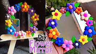 Easy Diy cute Clay Flower Mirror | Pinterest Viral | Diy Mirror Decor ideas | Clay Art tutorial