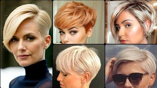 Very Short Side Bang Blonde Hair For Ladies Over 40\50| Boy Cut Short Hairstyle For Ladies
