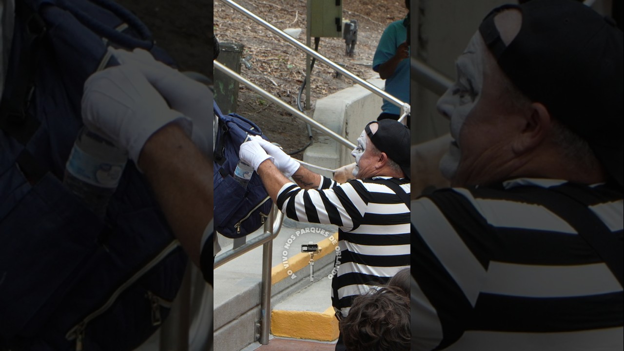 Tom o mímico pegou a garrafa de água da mochila deste homem 😲🫣😂🤣 #tomthemime #seaworldmime